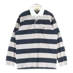NIKE (ナイキ) ラガーシャツ 刺繍ロゴ ボーダー 長袖ポロシャツ ブラック/グレー