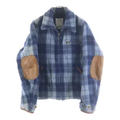 VISVIM (ヴィスヴィム) 14SS BLACKHAWK BLOUSON レザー エルボーパッチ チェック柄 ジップアップ シャツジャケット ブルー 0114205013019のサムネイル