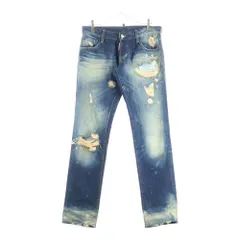 DSQUARED2 (ディースクエアード) CLASSIC KENNY TWIST JEAN ボタンフライ クラッシュド ダメージ加工 スリムストレート デニムパンツ インディゴ