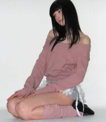 CRNK オフショルダー Vネック リボン ウォーマー ニット