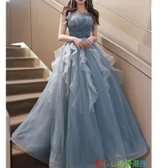カラードレス プリンセスライン 青 ブルー パフスリーブ 長袖上品 ロングドレス ウェディングドレス 結婚式 二次会 花嫁 前撮り 演奏会 発表会 ステージ衣装 シフォン ふわふわ 4lf0316