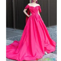 ウェディングドレス白 レッド パーティードレス 結婚式二次会 半袖 長袖ドレス オフショルダーローズレッド サテン ワンショルダー 8lf0316