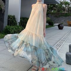 試着のみ】andrea&co 【AUBREY】水彩アートティアードワンピース