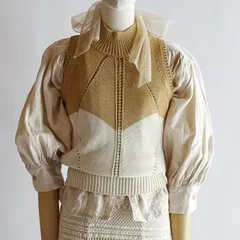 セリーヌ CELINE PARIS  ハイネック ノースリーブニット サマーニット ベスト Bicolor Sleeveless Knit Sweater オールド アーカイブ ヴィンテージ 古着 ユーズド OLD Vintage