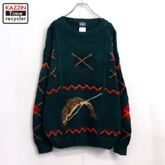 90s vintage WOOLRICH 魚柄 コットン ニットセーター メンズ 表記XLサイズ