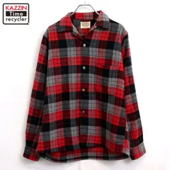 60s vintage ARROW チェック柄 オープンカラー ウール 長袖シャツ メンズ Lサイズ相当