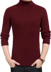 BENQUE(ベンケ) チクチクしないニット セーター メンズ タートルネック 無地 カジュアル 長袖 ビジネス 冬 タートルネックセーター (ワインレッド,  XL)