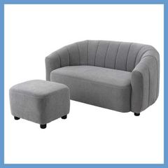 ファブリック２人掛けコンパクトソファ（オットマン付き）「W133/51×D74/41×H64/36×SH36cm」（Ｓバネ・ウィービングベルト／脚取り外し可能）No.131／グレー