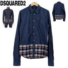 【B3770】【極美品】【イタリア製】DSQUARED2 ディースクエアード 長袖シャツ デニムシャツ チェック サイズ48