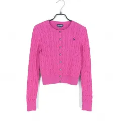 ラルフローレン ジュニア ケーブル編み ニットカーディガン 濃いピンク L (12-14) (HU42654)