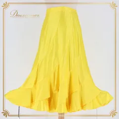 社交ダンス 衣装 スタンダード スカート レッスンウェア レディース Fashionα ファッション アルファ 無地 フリル 練習着 シンプル 鮮やかイエロー 光沢感 滑らか 68.5cm ウエスト29cm 伸縮性 ポリエステル レーヨン