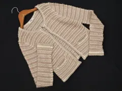 NATURAL BEAUTY BASIC ナチュラルビューティーベーシック ノーカラー ニット ジャケット sizeM/ピンクベージュxゴールドx白 ■◇ レディース