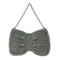 ANTEPRIMA(アンテプリマ) ショルダーバッグ - ライトグレー×シルバー ラインストーン/リボン/ストラップ着脱可/チェーンショルダー