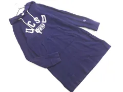 Champion チャンピオン プリント カンガルーポケット パーカー ワンピース sizeM/紺 ■◇ レディース