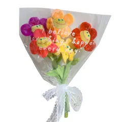 スマイルフラワー 笑顔 韓国風 ぬいぐるみ花束 5枚セット ブーケ 枯れない花舞 花 フラワーブーケ 造花 お見舞い プレゼント