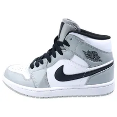 NIKE (ナイキ) GS Air Jordan 1 Mid Light Smoke Grey/Black/White エアジョーダン1 ミッドカット スニーカー ホワイト/グレー 554725-092