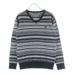 BURBERRY BLACK LABEL (バーバリー ブラックレーベル) ロゴ刺繍 Vネック総柄コットンセーター ブラック D1N74-406-09