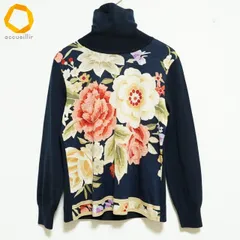 #wnc レオナール LEONARD ニット・セーター M 黒 マルチ ウール混 シルク混 花柄 ハイネック レディース [840549]