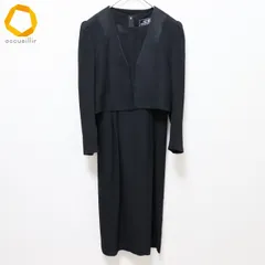 SOIR 東京ソワール ヴィンテージ セットアップ ワンピーススーツ ブラック フォーマル ジャケット ノーカラー レディース [x998121]