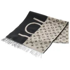 LOUIS VUITTON (ルイヴィトン) モノグラム カシミヤ マフラー グレー/ブラック M70924