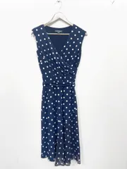 LAUREN RALPH LAUREN ローレン ラルフ ローレン ノースリーブ ドット柄 カシュクール ワンピース size0(S)/紺 ■◇レディース