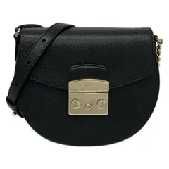 FURLA(フルラ) ショルダーバッグ美品  メトロポリス ミニ クロスボディ ラウンド 黒 チェーンショルダー レザー