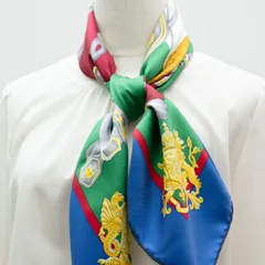 HERMES エルメス カレ90 HARNAIS DE COUR 宮廷の馬具 シルク スカーフ ブルー エンブレム