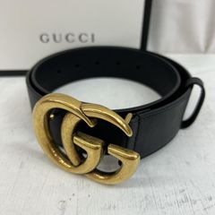 正規品 GUCCI ブラックレザー GGロゴ ベルト レザー ゴールド金具