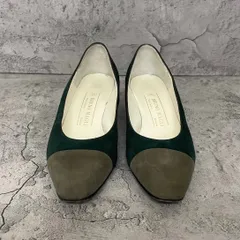 美品　BRUNOMAGLI　ブルーノマリ　パンプス　ハイヒール　スエード　ゴールド金具　スクエアトゥ　バイカラー　緑　グリーン　カーキのサムネイル