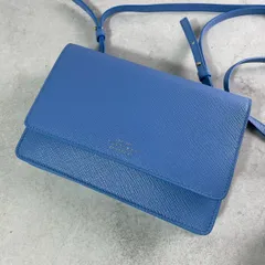 未使用級✨定価91,300円✨SMYTHSON スマイソン PANAMA PURSE W/STRAP クロスボディ ミニバッグ ショルダーバッグ レザー ライトブルー　パナマパース ショルダーウォレット 財布 斜め掛け クロスショルダー 牛革 レザーのサムネイル