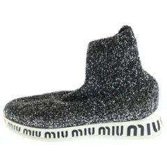 miumiu (ミュウミュウ) スパンコール装飾 ロゴプリント ハイカットシューズ ソックススニーカー シルバー/ブラック レディース