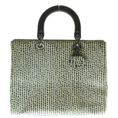 Christian Dior (クリスチャンディオール) レディディオール ラージ パイソンレザー ハンド トートバッグ シルバー金具 ブラック/アイボリー