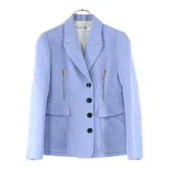 Christian Dior (クリスチャンディオール) ウール混 レーヨン ジップデザイン ダブルブレスト 4B テーラードジャケット ブルー 7C21246A1358