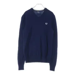 FRED PERRY (フレッドペリー) ロゴ刺繍 クラシック Vネック ウール長袖セーター ネイビー K4500