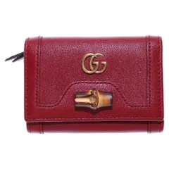 GUCCI (グッチ) バンブー 三つ折り財布 コンパクトウォレット レッド レザー ゴールド金具 658633