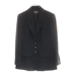 CHANEL (シャネル) ロゴボタン ウール 4B ピークドラペル テーラードジャケット ブラック レディースのサムネイル