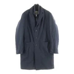 MONCLER (モンクレール) 21AW PALLU パル レザーワッペンロゴ スタンドカラー ドッキング ジップアップ ダウン チェスターコート ロング ジャケット ネイビー G20911C00013 539MS