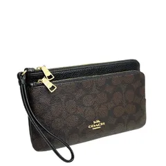 コーチ 財布 レディース COACH ポーチ シグネチャー ダブル ジップ リストレット CX161 IMXAQ ウォルナット×ブラック