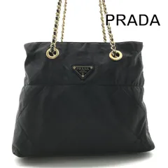 良品 PRADA プラダ ナイロン ロゴ プレート チェーン トート ショルダー バッグ ブラック レディース ブランド カバン BAG m15068