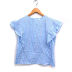 オペークドットクリップ OPAQUE.CLIP ストライプ フリル ブラウス 丸首 コットン 綿 40 L ライトブルー /FT15