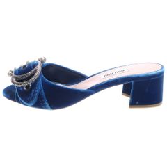 miumiu ビジュー付きネイビー ベルベットフラット バレエシューズ38