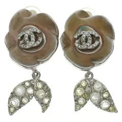 CHANEL (シャネル) 04P カメリアイヤリング ラインストーン ピンクベージュ シルバー SV