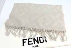【230578】FENDI フェンディ  FFマフラー　ズッカ柄　カシミヤ混 FXT260 AIX5 TU ベージュ/ゴールドラメ