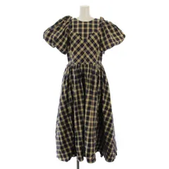 ロイスクレヨン Lois CRAYON ワンピース ロング 半袖 チェック柄 パフスリーブ M 茶 ネイビー /BM