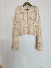 ZARA アイボリー 刺繍 ニット カーディガン