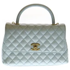CHANEL (シャネル) ココハンドル 2WAYショルダーバッグ ハンドバッグ メタリックブルー キャビアスキン ゴールド金具 A92991