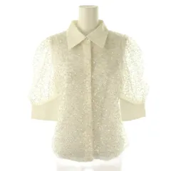 リリーブラウン Lily Brown ビーズ襟つきブラウス シャツ 五分袖 F オフホワイト /DF ■OS ■SH