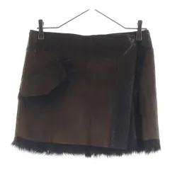 BURBERRY BLUE LABEL (バーバリーブルーレーベル) リアルファー レザーミニスカート FO500-999 ブラウン