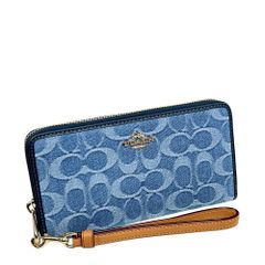 COACH コーチ ストラップ付き 長財布 デニム インディゴ ブルー - メルカリ