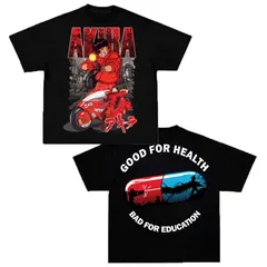 アニメ アキラ 金田正太郎 プリント Tシャツ 半袖 メンズ カジュアル 通勤 通学 バイク ネオ東京 ブラック2